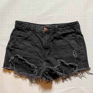 Extremely Ripped Black Jean Shorts